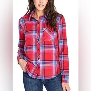 Orvis Women’s Stretch Flannel Lightweight Soft Plaid Button Up Shirt Sz LARGE
